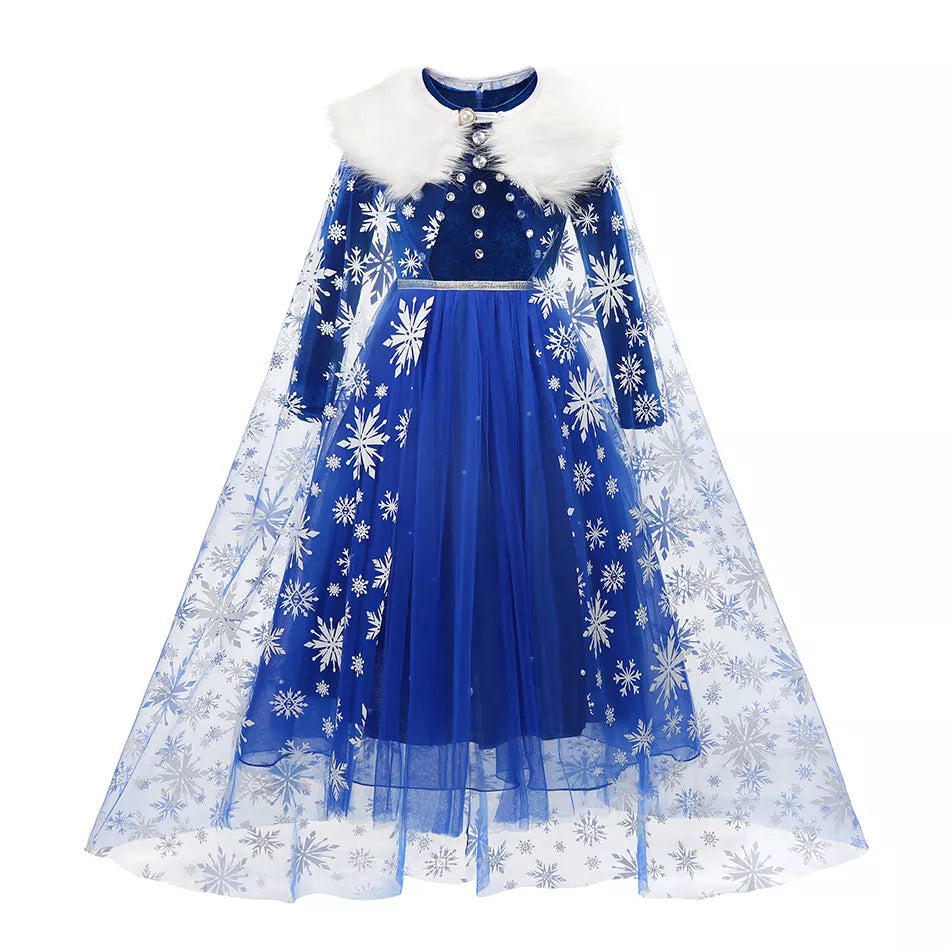 Elsa elegant Blue dress with snowflake cloak